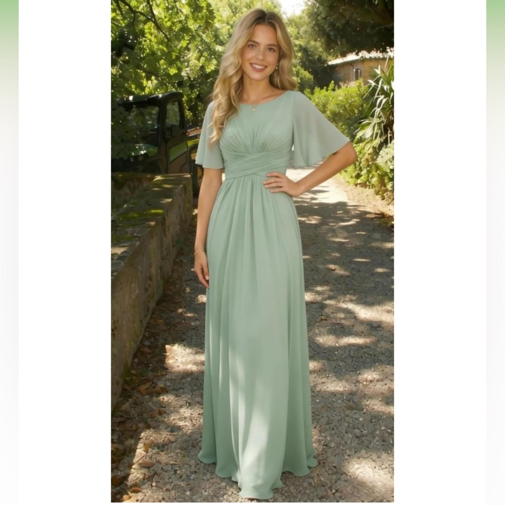 Sage Green Flutter Sleeve Bridesmaid Maxi Dress